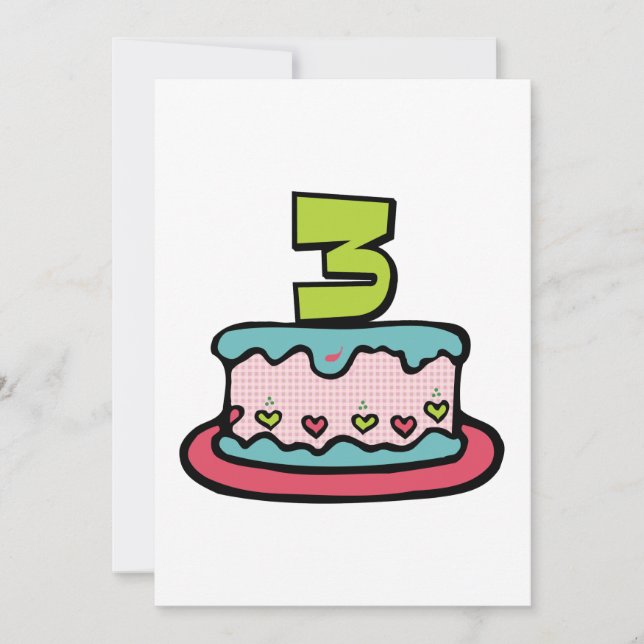 Tarjeta Pastel de cumpleaños de 3 años (Anverso)