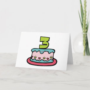 Tarjeta Pastel de cumpleaños de 3 años