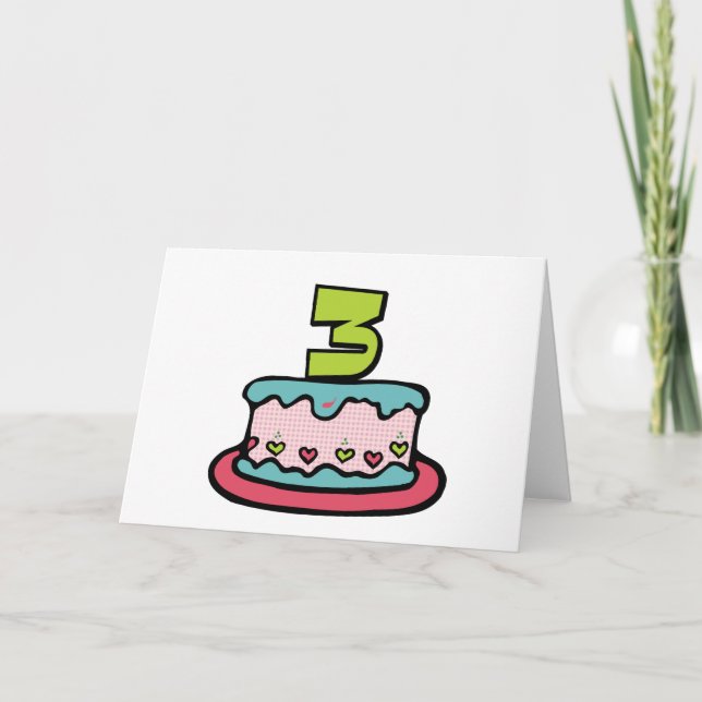 Tarjeta Pastel de cumpleaños de 3 años (Anverso)