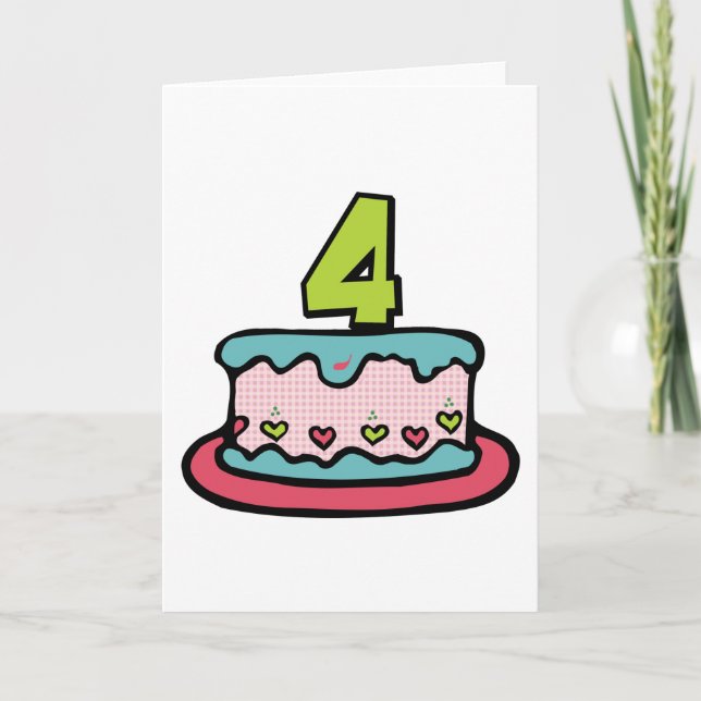 Tarjeta Pastel de cumpleaños de 4 años (Anverso)