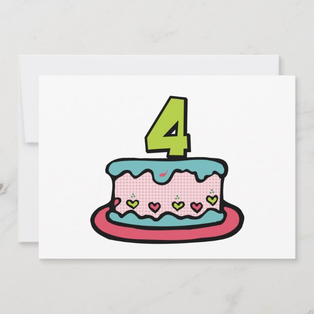 Tarjeta Pastel de cumpleaños de 4 años (Anverso)