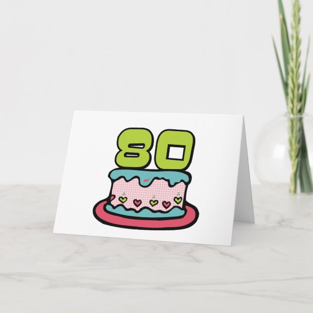 Tarjeta Pastel de cumpleaños de 80 años (Anverso)