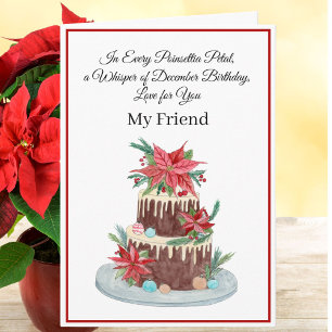 Tarjeta Pastel de cumpleaños de diciembre de la amiga Flor