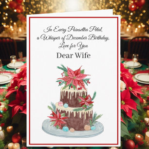 Tarjeta Pastel de Cumpleaños de Diciembre para Esposa con