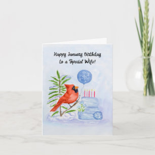 Tarjeta Pastel de Cumpleaños de Enero Feliz Esposa Cardena