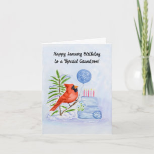 Tarjeta Pastel de cumpleaños de enero feliz nieto Cardenal