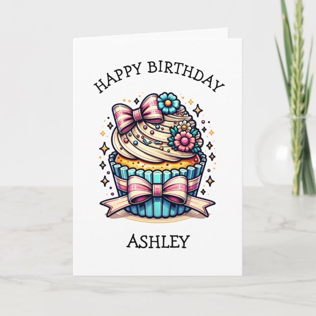 Tarjeta Pastel de cumpleaños de vainilla con página de col (Anverso)