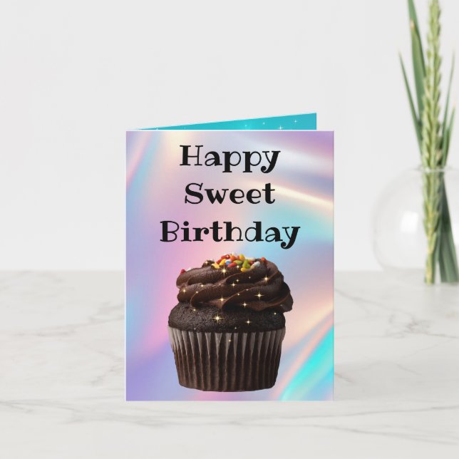 Tarjeta pastel de cumpleaños dulce feliz desgarra hologram (Anverso)