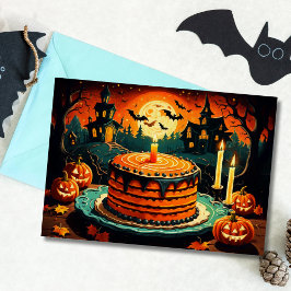 Tarjeta Pastel de cumpleaños en la casa de Halloween