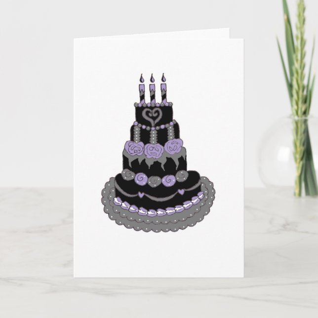 Tarjeta Pastel de cumpleaños gótico púrpura (Anverso)