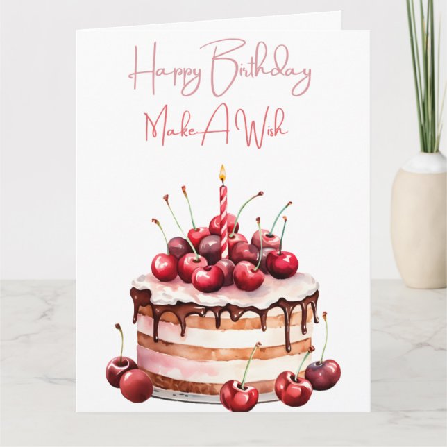 Tarjeta Pastel de cumpleaños "Haz un deseo" (Anverso)