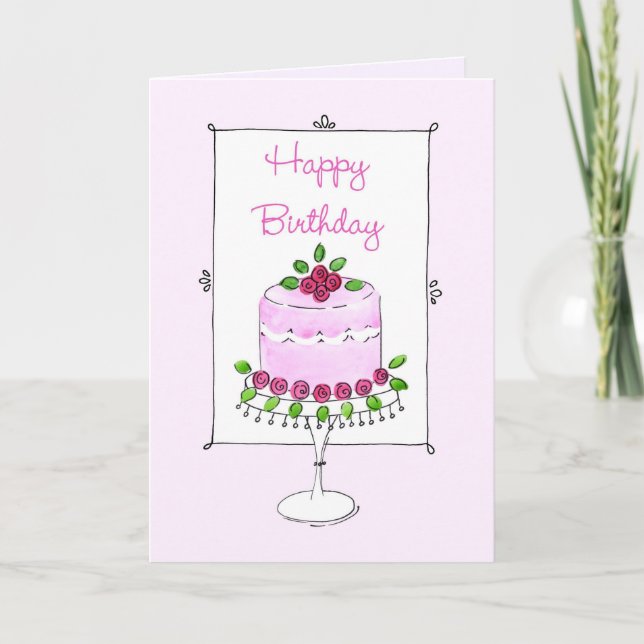 Tarjeta Pastel de cumpleaños ligero y encantador con Rosas (Anverso)