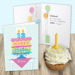Tarjeta Pastel de cumpleaños número 13 de sobrina con tarj