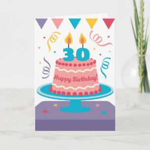Tarjeta Pastel de cumpleaños número 30:¡Personalizable!