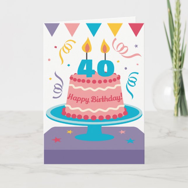 Tarjeta Pastel de cumpleaños número 40:¡Personalizable! (Anverso)