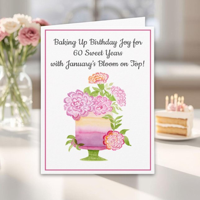 Tarjeta Pastel de cumpleaños número 60 de enero con clavel (Subido por el creador)