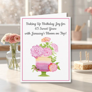 Tarjeta Pastel de cumpleaños número 65 de enero con Clavel