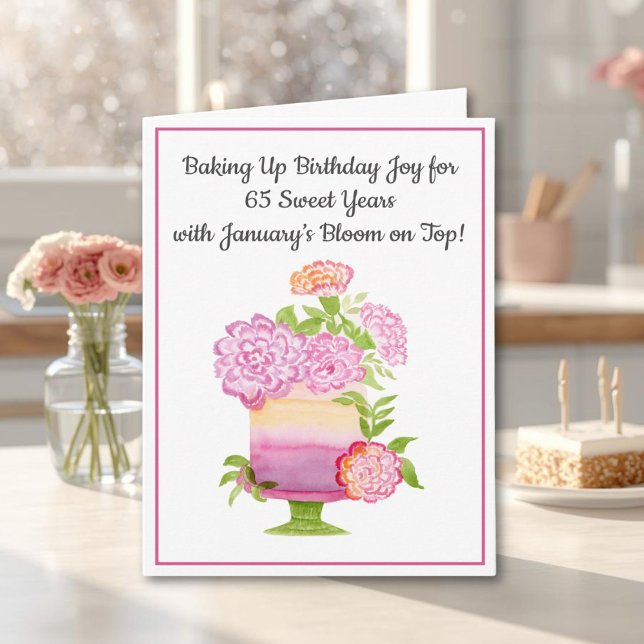 Tarjeta Pastel de cumpleaños número 65 de enero con Clavel (Subido por el creador)