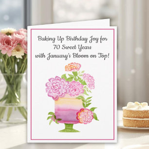 Tarjeta Pastel de cumpleaños número 70 de enero con clavel