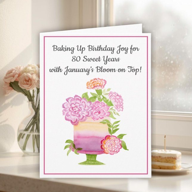 Tarjeta Pastel de cumpleaños número 80 de enero con Clavel (Subido por el creador)