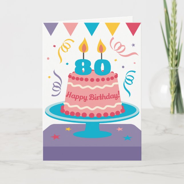 Tarjeta Pastel de cumpleaños número 80:¡Personalizable! (Anverso)