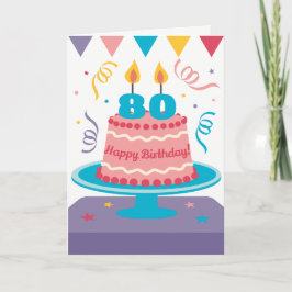 Tarjeta Pastel de cumpleaños número 80:¡Personalizable!