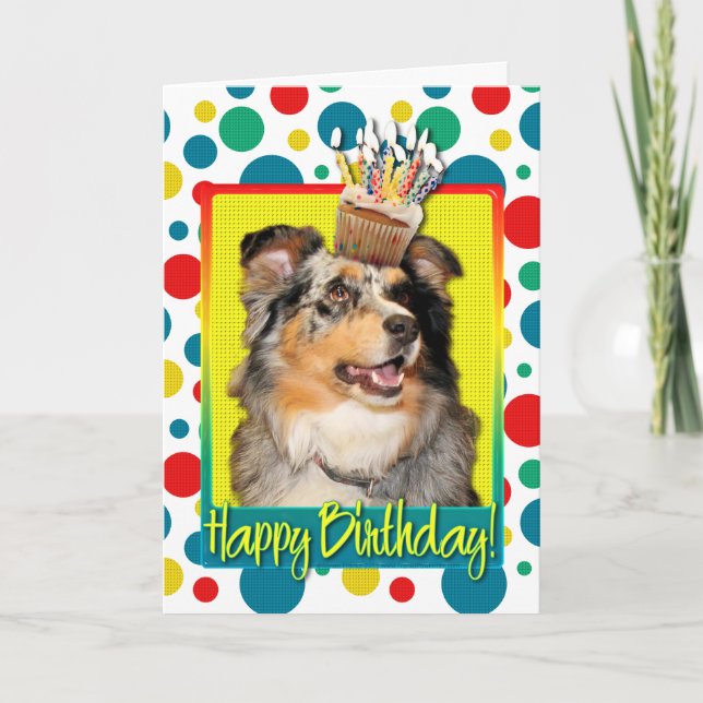 Tarjeta Pastel de cumpleaños - Pastor australiano - Dustin (Anverso)