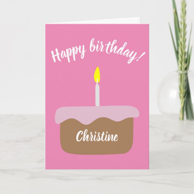 Tarjeta Pastel de Cumpleaños Personalizado con Vela Ligera (Anverso)