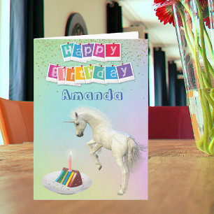 Tarjeta Pastel de Cumpleaños Personalizado de Unicornio Fe