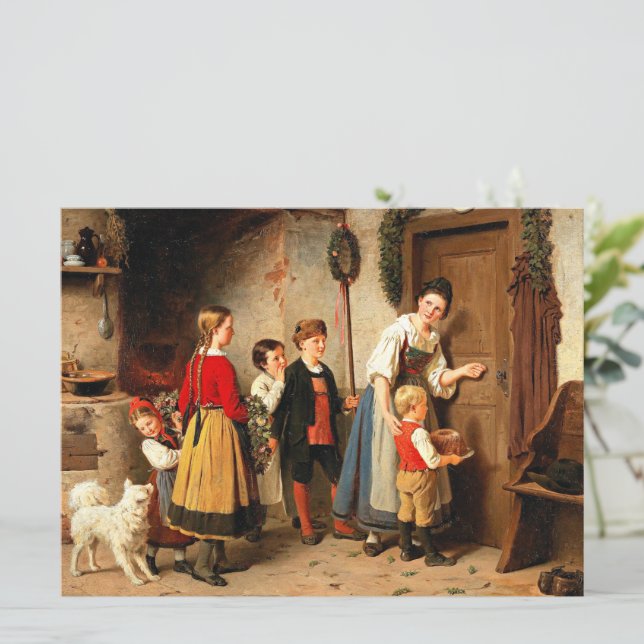 Tarjeta Pastel de cumpleaños, pintura de época de arte, (Anverso de pie)