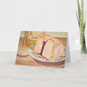 Tarjeta Pastel de cumpleaños y vino