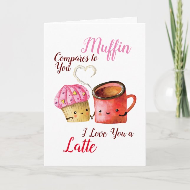 Tarjeta Pastel de El día de San Valentín y tazón de café (Anverso)