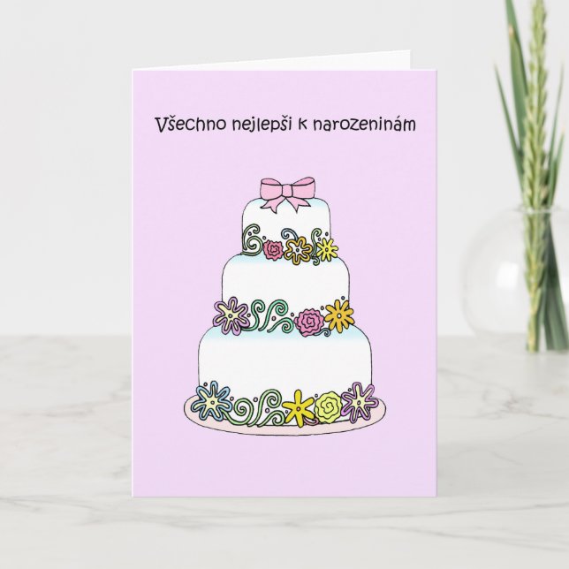 Tarjeta Pastel de estilo checo feliz cumpleaños (Anverso)