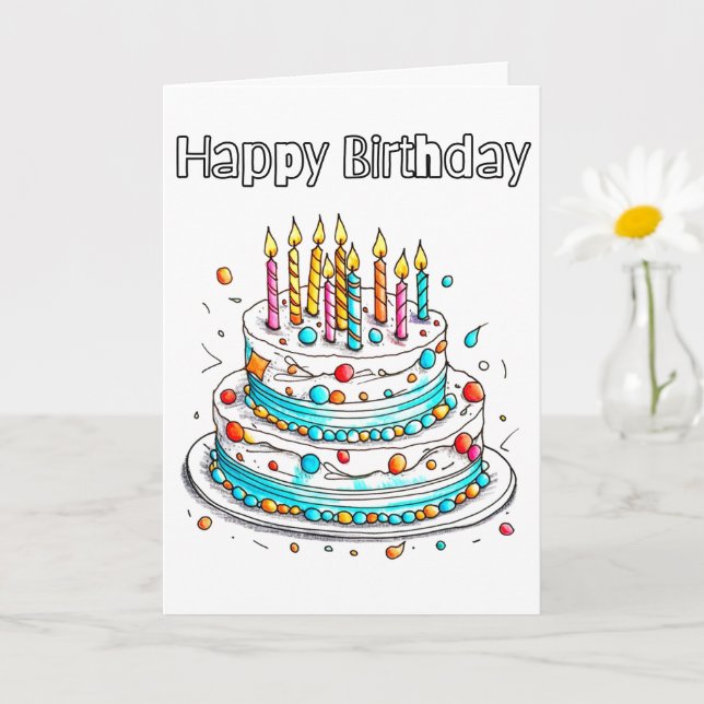 Tarjeta Pastel de Fiesta Cute Happy Birday (Planta pequeña)