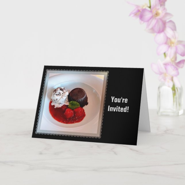 Tarjeta Pastel de lava de chocolate - Fresas y helado (Orquídea)