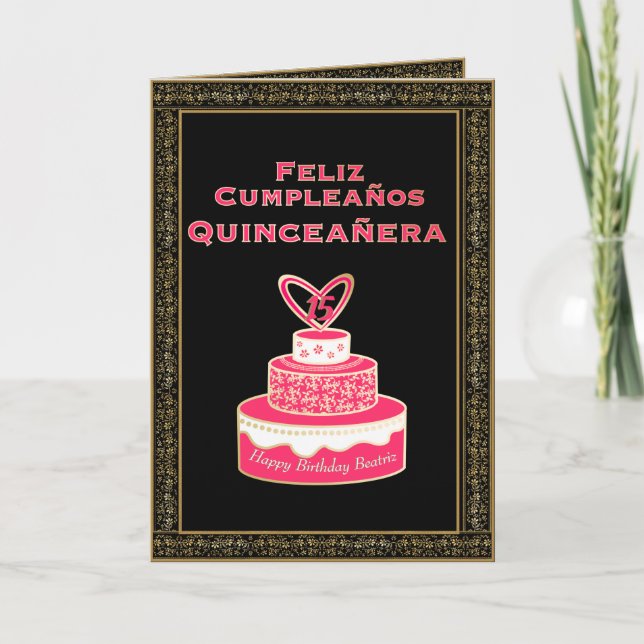 Tarjeta Pastel de oro rosado de época Quinceañera (Anverso)
