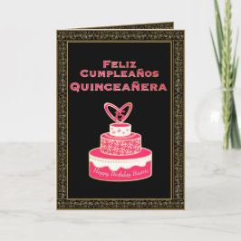 Tarjeta Pastel de oro rosado de época Quinceañera