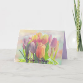 Tarjeta Pastel de tulipanes con cumpleaños de texto person