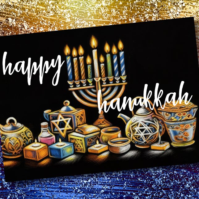 Tarjeta Pastel Dibujando Menorah Hanukkah Velas (Subido por el creador)