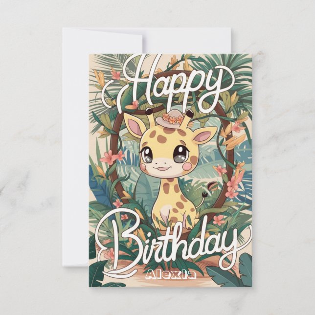 Tarjeta Pastel Dreamy Giraffe Cumpleaños (Anverso)