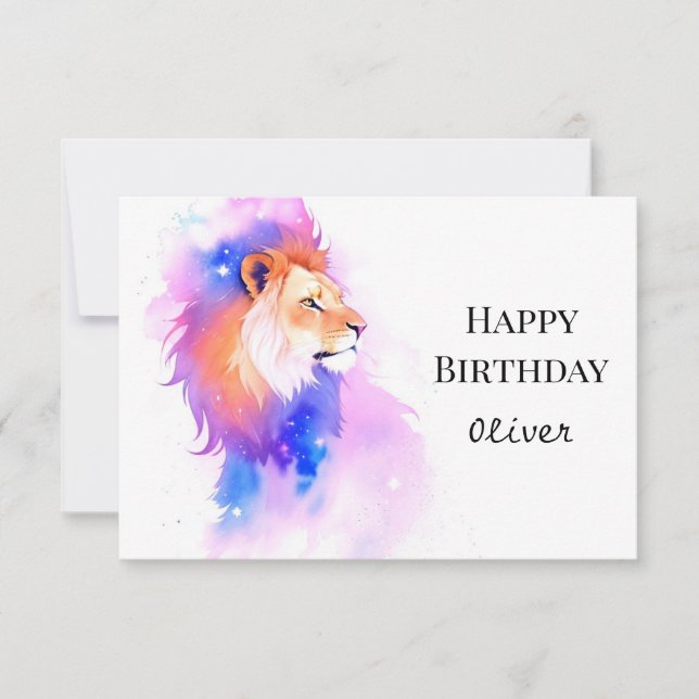 Tarjeta Pastel Elegant Wild Lion Birthday (Anverso)