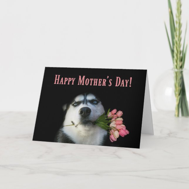Tarjeta Pastel feliz día de la madre de Husky siberiano y  (Anverso)