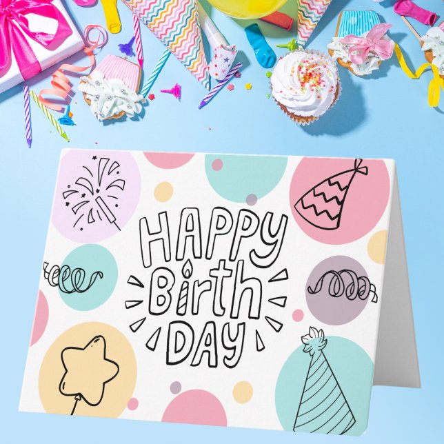 Tarjeta Pastel Fiesta Doodle Cumpleaños (Subido por el creador)