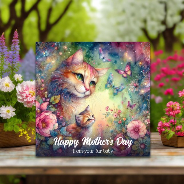 Tarjeta Pastel Floral acuarela Gato Gatito Gatito Día de l (Subido por el creador)