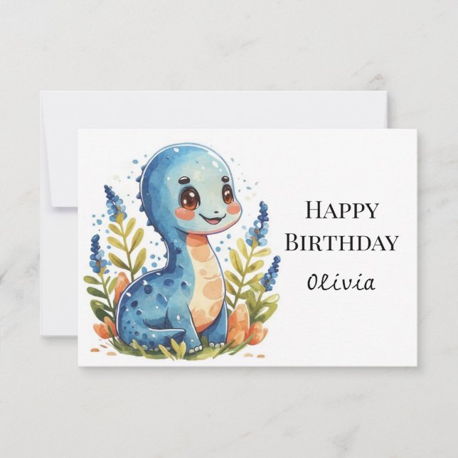Tarjeta Pastel Happy Dino Birthday (Anverso)