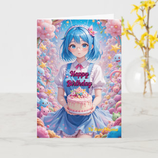 Tarjeta Pastel Kawaii Girl Cake Celebration
