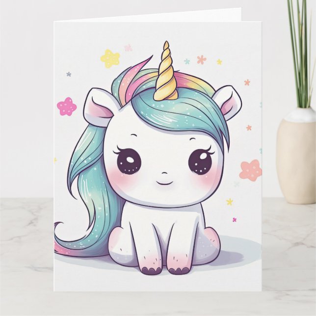 Tarjeta Pastel Kawaii Unicorn Más Adorable (Anverso)