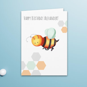 Tarjeta Pastel Minimalista Bee Happy Birthday Personalizad