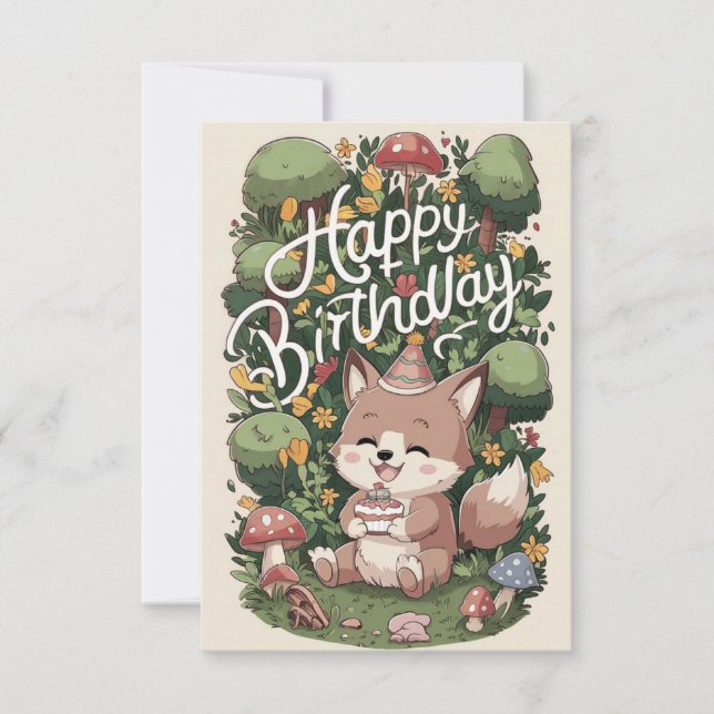Tarjeta Pastel Mystical Wolf Digital Birthday (Anverso)