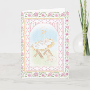 Tarjeta Pastel Nacimiento Niño Jesús en un Pesebre 